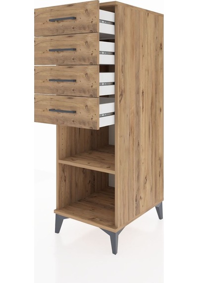 Kronos Dolap Tek Raflı 4 Çekmeceli 44x59x134 Çam-çam Atlas Çam