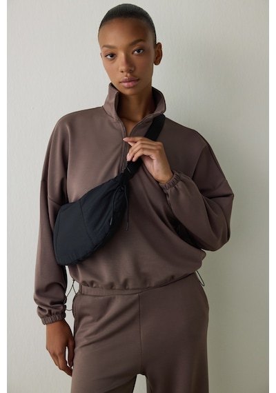 Penti Haki Silky Feel Dik Yaka Crop Sweatshirt