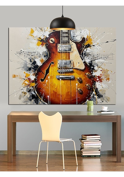 Soyut Gitar Sanat Boyama Dekoratif Kanvas - Mdf Ahşap Tablo
