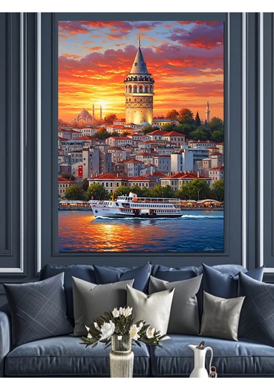 Ahşap Tablo İstanbul Boğazı Vapur Manzarası
