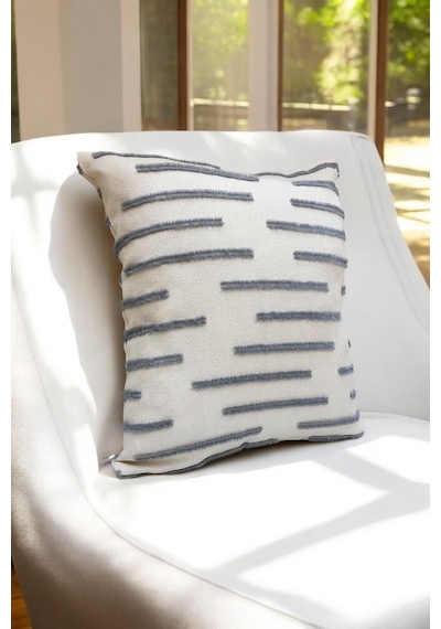 Modern Püskül Çizgili Kırlent Kılıfı Gri Renk 43x43cm Gri