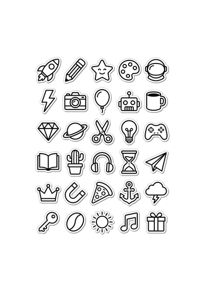 30 Adet Minimalist Pop Art İkon Sticker Seti - Laptop Telefon Defter İçin Çok Renkli