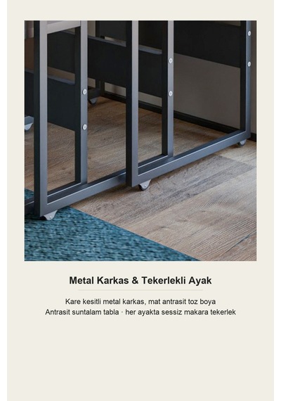 Vela 3'lü Zigon Sehpa Metal Karkas, İç İçe Geçen Sehpa Seti Antrasit