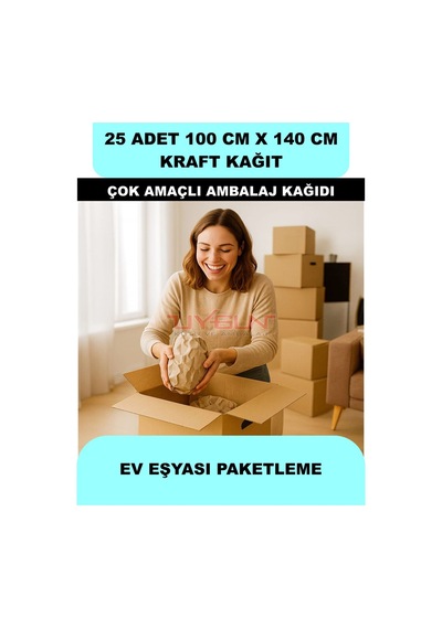 25 Adet 100cm X 140cm 100 Gr. Kraft Ambalaj Kağıdı, Çeyiz Ev Eşyası Hediye Ürün Paketleme, Çocuk Etkinlikleri
