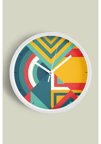 Soyut - Geometrik Temalı Modern Duvar Saati - 30cm - Önü Camlı Beyaz Kasa - Sessiz Mekanizma-jh0265 Beyaz