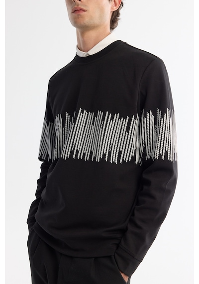 Avva Erkek Siyah Bisiklet Yaka Pamuklu Çizgili Sweatshirt B001203