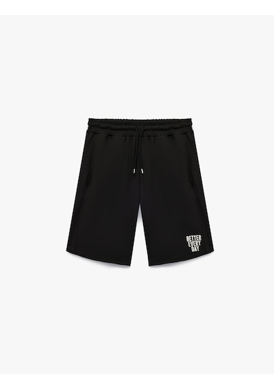 Koton Straight Fit Beli Bağcıklı Baskılı Spor Şort Siyah 6sam40126nk
