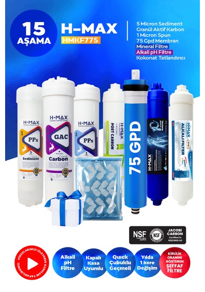 Mineral- Alkali Kapalı Kasa Su Arıtma Cihazı 7 Li Filtre Seti