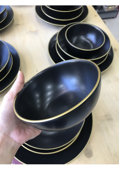 Keramika Mat Siyah El Dekor Altın 24 Parça 6 Kişilik Yemek Takımı