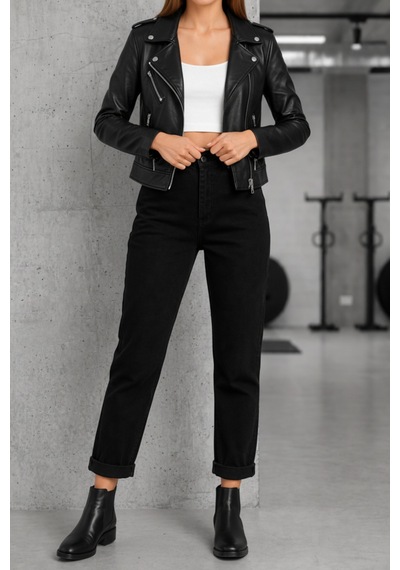 Woddi Kadın Jeans Siyah Mom Jean Yüksek Bel Denim Kot Pantolon