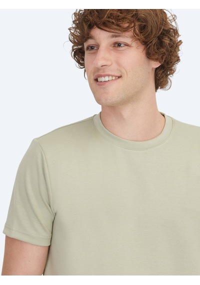 Kip Açık Haki Düz Bisiklet Yaka T-shirt Açık Haki