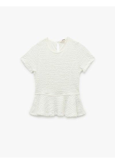 Koton Bürümcük Kumaş Dokulu Kısa Kollu Bisiklet Yaka Peplum Bluz Beyaz 5sak10533ek Beyaz
