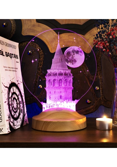 3D 3 Boyutlu Led Lamba Galata Kulesi Özel Hediye Gecelambası