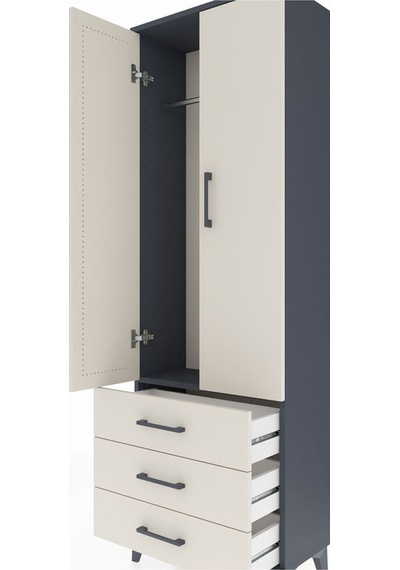 Arges Dolap Tek Raflı 3 Çekmeceli Tek Askılı 60x30x182 Antras... Antrasit