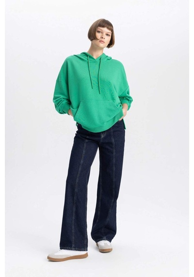 Defacto Oversize Geniş Kalıp Polo Yaka Sweatshirt B7834axnsgn48 Yeşil