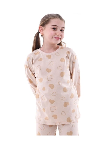 Geyik Desenli Kız Çocuk Pijama Takımı Bej