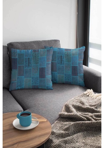 Turkuaz Patchwork Çift Taraflı Yastık Kırlent Kılıfı Krl294n11
