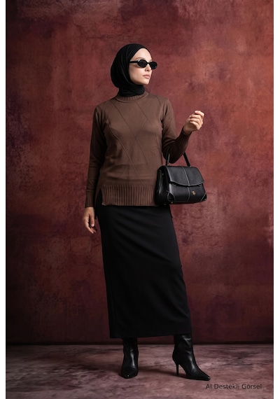 Armine Trend Geometrik Desenli Bisiklet Yaka Uzun Kollu Yan Yırtmaçlı Tunik Kahverengi 26ktd415 Armine Trend Geometrik Desenli Bisiklet Yaka Uzun Kollu Yan Yırtmaçlı Tunik Kahverengi 26ktd415