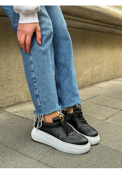 Erva'nın Butiği Siyah Cilt Leoy Leopar Bağcıklı Kadın Sneakers-5725