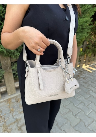 Just Polo Yeni Sezon 3 Bölmeli Yumuşak Deri Şık El Ve Omuz Çantası Shopper 22 X 18 Cm Ekru
