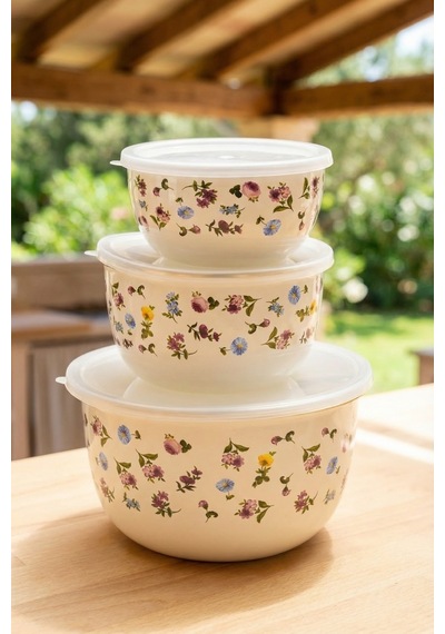 Acar Petit Fleur Emaye 3 Lü Saklama & Karıştırma Kabı Krem