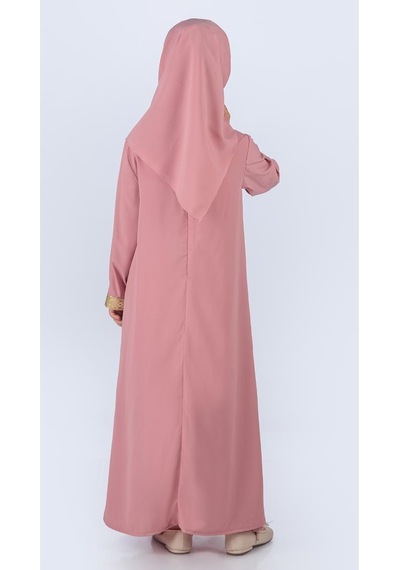 Medine İpek Kumaş Eşarplı Tesettür Namaz Elbise M00742 Pembe