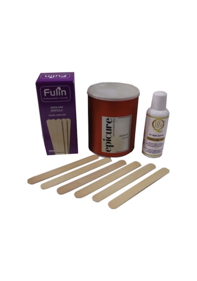 Epicure Konserve Ağda Naturel 800 ML Bezsiz Kolay Kullanım Spatula 100'lü Ağda Sonrası 125 ML Temizleme Yağı Seti