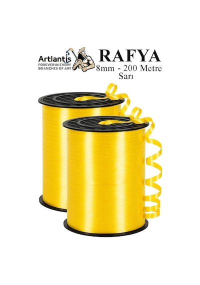 Sarı Rafya Şerit Kurdela 2 Adet 8mm 200 Metre Rabant Rafya Renkli Hediye Paketleme İpi Kurdela Balon Bağlama Ponpon Diğer