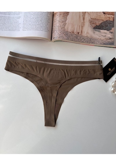 Orijinal Lazer Kesim Spandex Invisible Dikişsiz Transparan Detayl Haki Yeşil