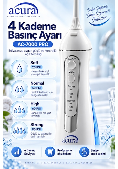 Acura Ac-7000 Pro Profesyonel Şarjlı Ağız Duşu