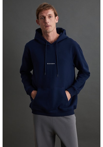 Grımelange Epıc Erkek Yumusaçık Kumaşlı Nakış Detaylı Kapüşonlu Kordonlu Regular Lacivert Sweatshirt