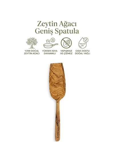 Kamptek Ahşap Doğal Zeytin Ağacından Büyük Geniş Spatula 31 Cm Bordo