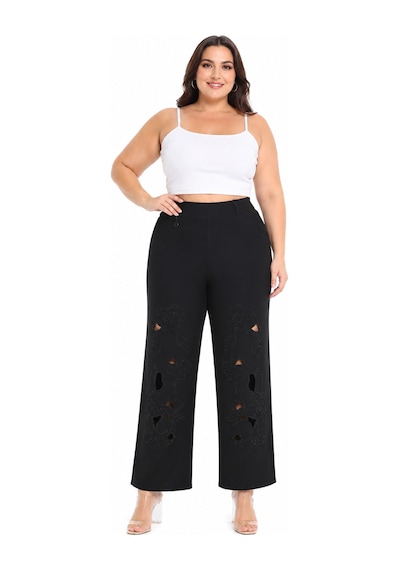Zanessi Büyük Beden Lastikli Yüksek Bel Taşlı Çiçek Motif Desenli Bol Paça Kadın Pantolon Siyah Zanessi Büyük Beden Lastikli Yüksek Bel Taşlı Çiçek Motif Desenli Bol Paça Kadın Pantolon Siyah