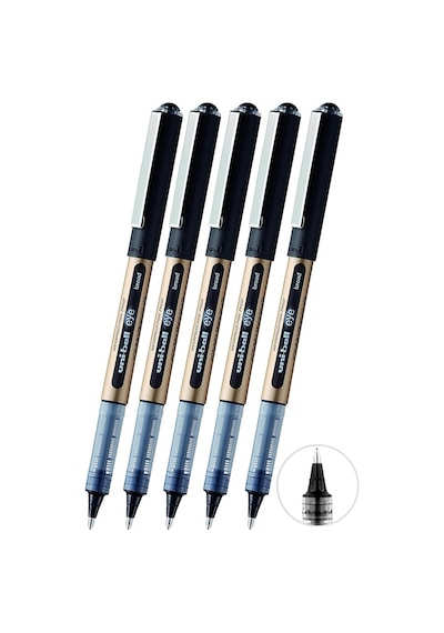 Siyah Pilot Kalem 5 Adet Uniball Eye Broad 1.0 Mm Roller Pilot Kalem Ub-150-10 Roller Uçlu Likit Mürekkepli Siyah
