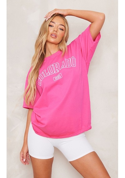 Colarado 1995 Süprem T-shirt - Pembe Baskılı Oversize Bisiklet Yaka Kısa Kol Tişört Pembe