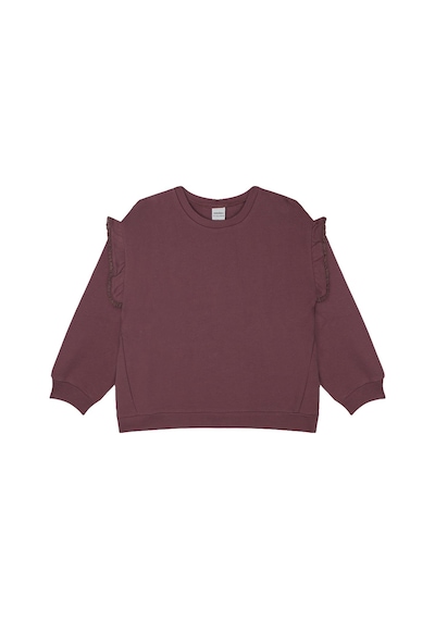 Antebies Organik Gots Sertifikalı Bordo, Dantel Detaylı, Uzun Kollu Ribanalı Kız Çocuk Sweatshirtü