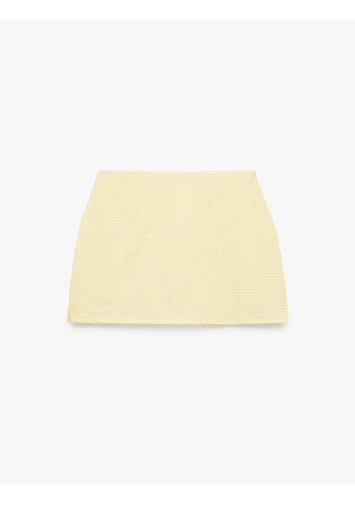 Koton Yüksek Bel Slim Fit Pötikare Şort Etek Sarı Ekose 6sak40370nk Sarı Ekoseli