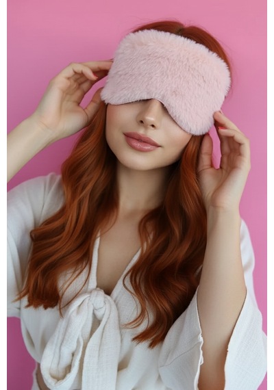 Caş Dekorasyon Pembe Renk Simli Peluş Uyku Bandı Pembe