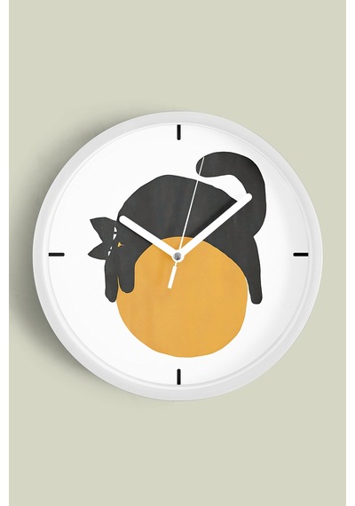 Sevimli Kedi Temalı Modern Duvar Saati - 35cm - Önü Camlı Beyaz Kasa - Sessiz Mekanizma-jh0009 Beyaz