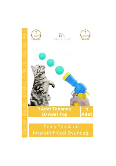 Premium Seri Evcil Hayvan Tabancalı Hareketli 30 Peluş Toplu Top Atan İnteraktif Kedi Oyuncağı Seti