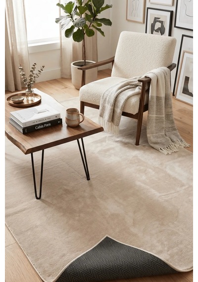 Poly Peluş Halı-bej- Salon-mutfak-antre-oturma Odası-yumuşak-kaymaz Taban-yıkanabilir Modern
