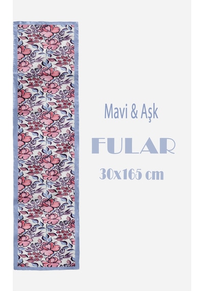 Mavi&aşk Desen Şık & Zarif Kadın Aksesuarı Saten Fular 30x165cm Çok Renkli