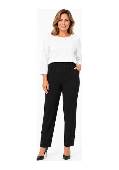 Bihan Store Büyük Beden Beli Lastikli Krep Cepli Paçası Düğme Detaylı Kadın Pantolon Y26-2133-siyah Bihan Store Büyük Beden Beli Lastikli Krep Cepli Paçası Düğme Detaylı Kadın Pantolon Y26-2133-siyah