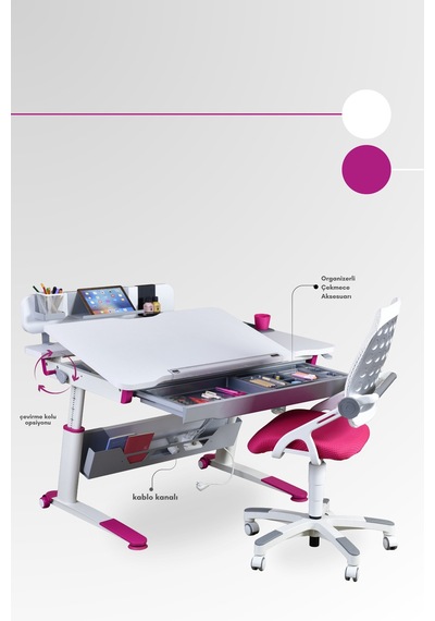 Creo Mobili Yükseklik Ve Eğim Ayarlı Sirius Advanced Bilgisayar Ve Çalışma Masası Takımı Beyaz/fuşya Gri