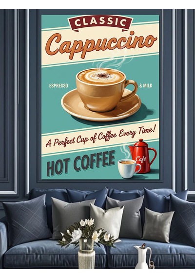 Ahşap Tablo Klasik Cappuccino Kahve Reklamı
