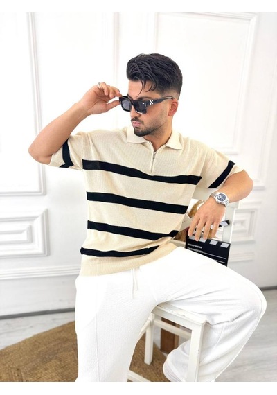 T-shirt Nefes Alabilen Terletmez Polo Yaka Tshirt Slim Fit Tişört krem