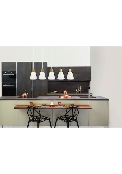 Trend Özel Tasarım Modern Cafe Mutfak Salon Beyaz Renk Gold Detay Sıralı 5 Li Avize Diğer