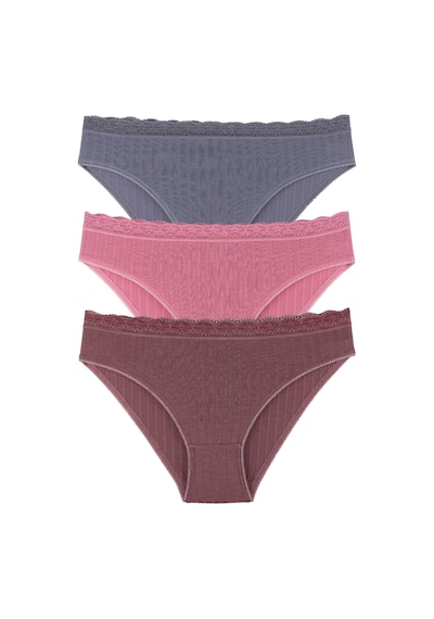Sensu Kadın Fitilli Dantel Detaylı Slip Külot 3'lü Paket Set - Kts1207 Çok Renkli