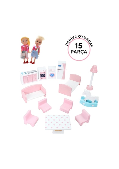 Pembe Ahşap Kaydıraklı Oyun Evi, Ahşap Oyun Evi, Çocuk Halısı T2010