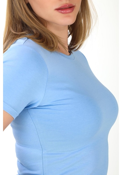 Crop Slim Fit Pamuk Likra Tişört-mavi Mavi